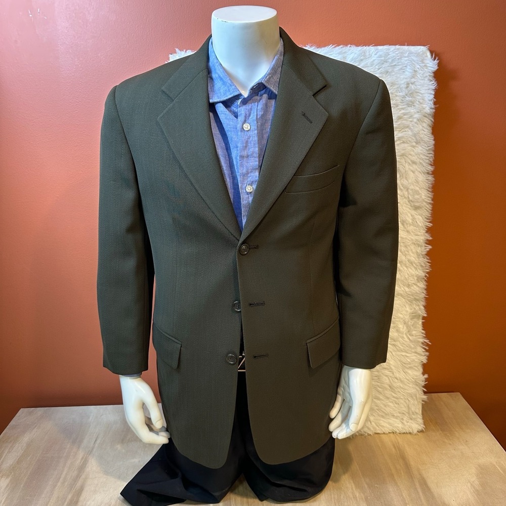 Givenchy Monsieur Mens Blazer 3 Button Dark Olive Green Sport Coat Jacket 42 VTG